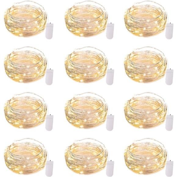 12 Pack Led Fairy Lights Battery Operated String Lights Waterproof Silver Wire - Picture 1 of 6